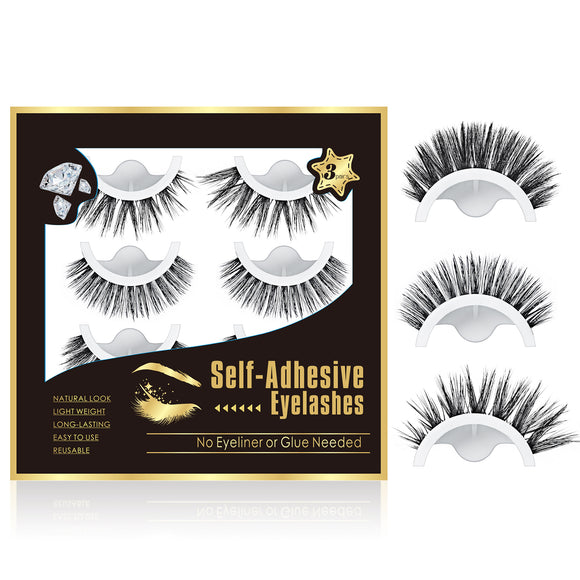 MAEXUS Cat Eye Reusable Self-Adhesive False Eyelashes, No Glue or Eyeliner, Easy to Do, Try It for Fake Eyelashes Natural Look, Gift for Mom or Sister (3-Pairs)