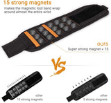 Magnetic Wristband with 15 Strong Magnets for Holding Screws, Nails, Drill Bits