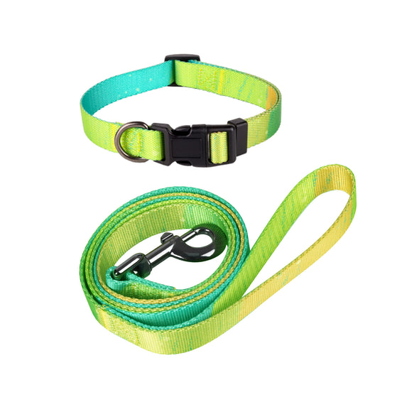 MAEXUS Dog Collar and Leash Set Adjustable Durable Pet Collar for All Breeds, Reflective Gradient Colour, 3 Size