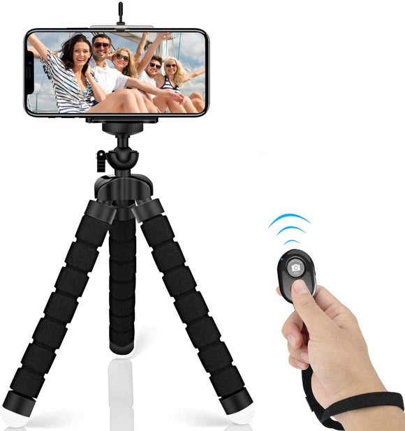 MAEXUS Mini Phone Tripod Phone Camera Tripod Mount with Bluetooth Control and Universal Clip, 360° Rotating Flexible Tripod Stand Holder for Smartphone